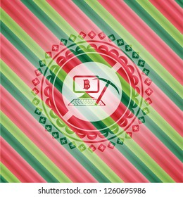 bitcoin mining icon inside christmas colors style badge.