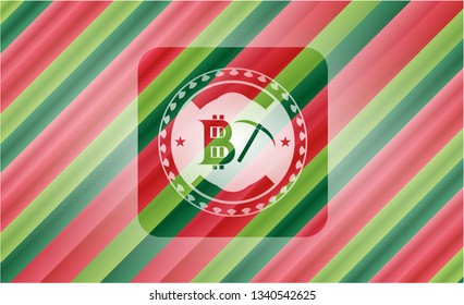 bitcoin mining icon inside christmas emblem background.