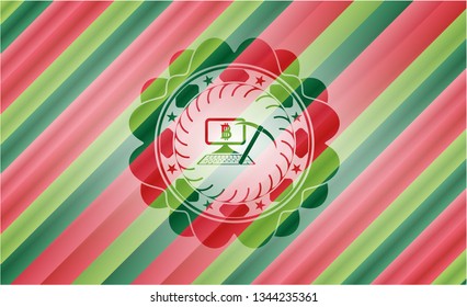 bitcoin mining icon inside christmas colors style emblem.