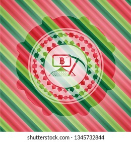 bitcoin mining icon inside christmas colors badge.