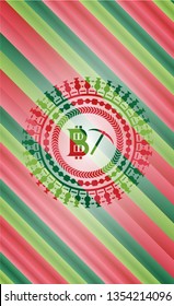 bitcoin mining icon inside christmas colors badge.