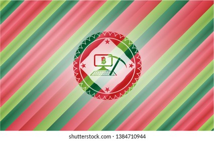 bitcoin mining icon inside christmas style badge..