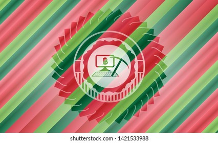 bitcoin mining icon inside christmas style badge..