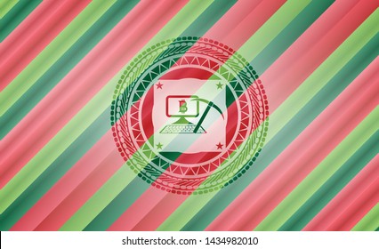 bitcoin mining icon inside christmas colors style emblem.