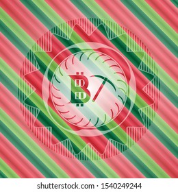 bitcoin mining icon inside christmas colors style emblem.