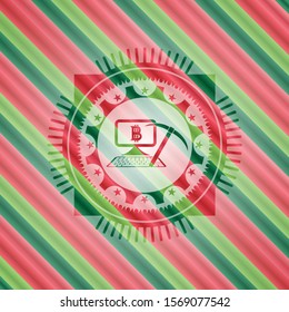 bitcoin mining icon inside christmas style badge..
