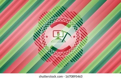 bitcoin mining icon inside christmas colors style badge.