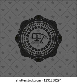 bitcoin mining icon inside dark emblem. Retro