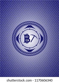 bitcoin mining icon inside denim background