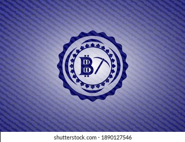 bitcoin mining icon inside denim background. 
