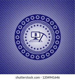 bitcoin mining icon inside emblem with jean background