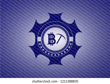 bitcoin mining icon inside emblem with jean high quality background