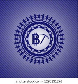 bitcoin mining icon inside emblem with denim high quality background
