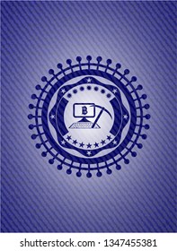 bitcoin mining icon inside emblem with denim high quality background