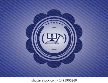 bitcoin mining icon inside emblem with jean texture