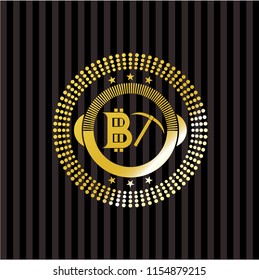bitcoin mining icon inside gold badge or emblem