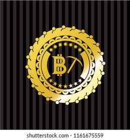 bitcoin mining icon inside gold emblem
