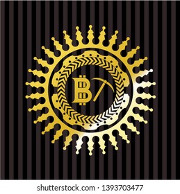 bitcoin mining icon inside gold emblem