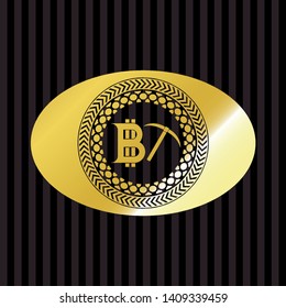 bitcoin mining icon inside gold badge or emblem