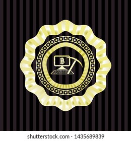 bitcoin mining icon inside gold badge or emblem