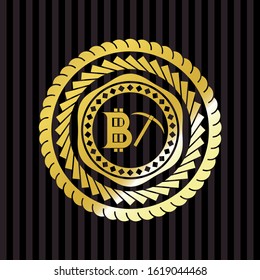 bitcoin mining icon inside gold shiny emblem