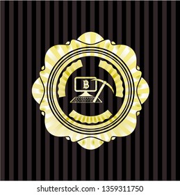 bitcoin mining icon inside golden badge or emblem