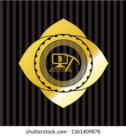 bitcoin mining icon inside golden badge or emblem
