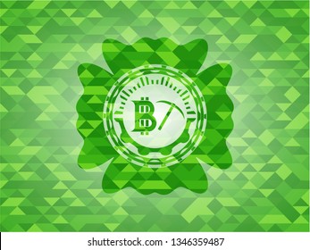 bitcoin mining icon inside green emblem with mosaic ecological style background