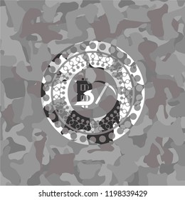 bitcoin mining icon inside grey camo texture