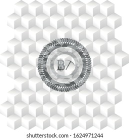 bitcoin mining icon inside grey emblem with cube white background