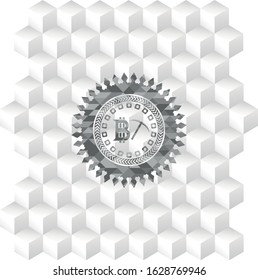 bitcoin mining icon inside grey emblem. Retro with geometric cube white background