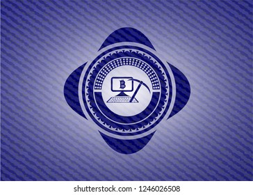 bitcoin mining icon inside jean background