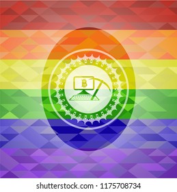 bitcoin mining icon inside lgbt colors emblem 