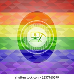bitcoin mining icon inside lgbt colors emblem 