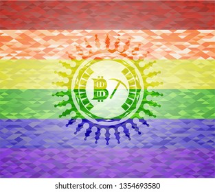 bitcoin mining icon inside lgbt colors emblem 