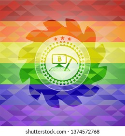 bitcoin mining icon inside lgbt colors emblem 