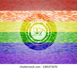 bitcoin mining icon inside lgbt colors emblem 