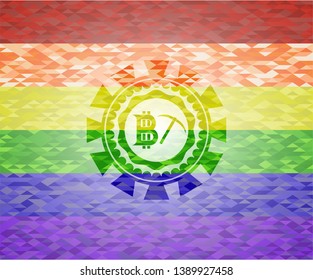 bitcoin mining icon inside lgbt colors emblem 