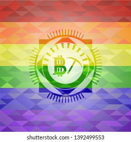 bitcoin mining icon inside lgbt colors emblem 