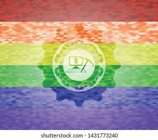 bitcoin mining icon inside lgbt colors emblem 