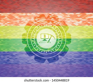 bitcoin mining icon inside lgbt colors emblem 