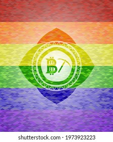 bitcoin mining icon inside lgbt colors emblem. 