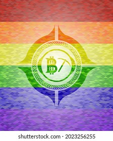 bitcoin mining icon inside lgbt colors emblem. 