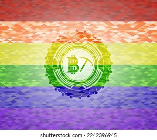 icono de minería de bitcoin dentro del emblema de colores lgbt. 