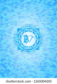 bitcoin mining icon inside light blue mosaic emblem