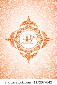 bitcoin mining icon inside orange tile background illustration. Square geometric mosaic seamless pattern with emblem inside.