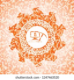 bitcoin mining icon inside orange mosaic emblem with background