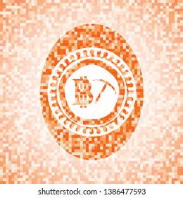 bitcoin mining icon inside orange mosaic emblem with background