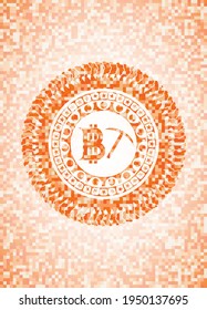 bitcoin mining icon inside orange tile background illustration. Square geometric mosaic seamless pattern with emblem inside. 