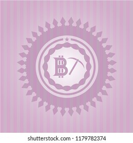 bitcoin mining icon inside pink emblem. Retro